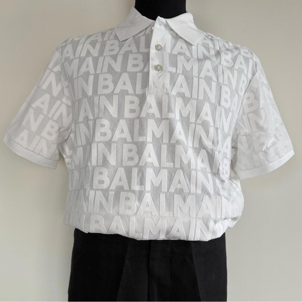 Balmain Monogrammed Wool Polo Shirt